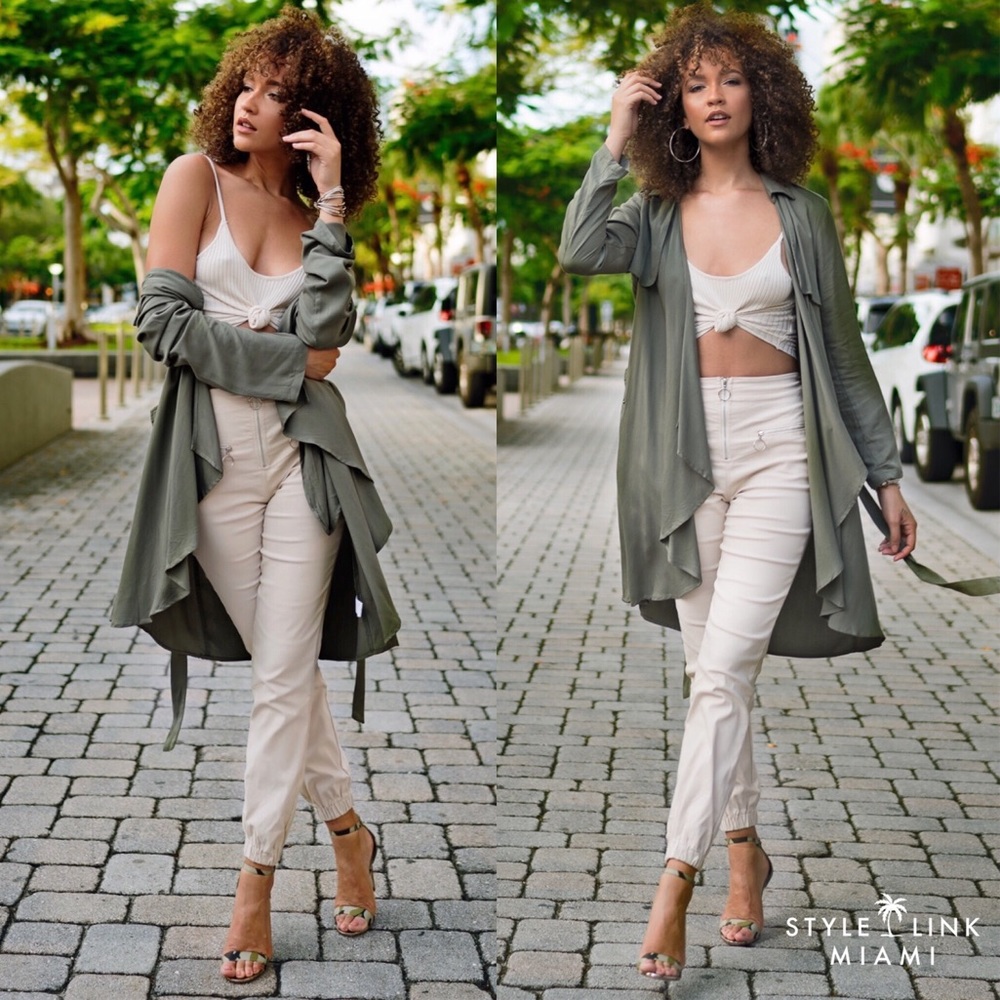 Olive Flowy Draped Jacket